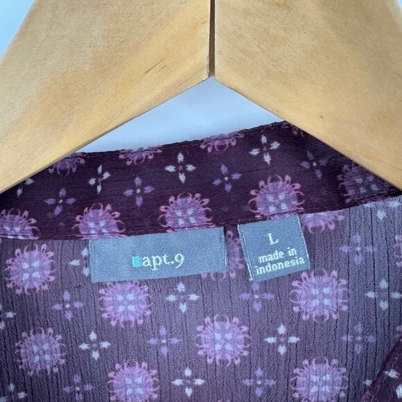 Apt. 9 Sheer Babydoll Blouse Size L Y2K Burnout Velvet Floral Boho Top - Picture 3 of 9